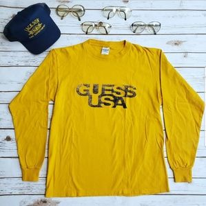 Guess Jeans USA Shirt Vtg L/S Mens M Yellow Navy